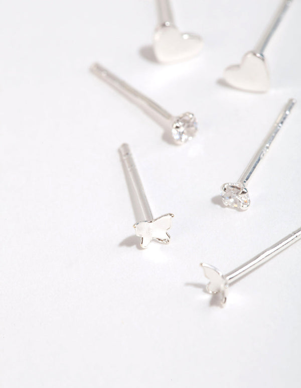 Sterling Silver Heart and Butterfly Stud Earring Pack