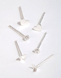 Sterling Silver Heart and Butterfly Stud Earring Pack - link has visual effect only