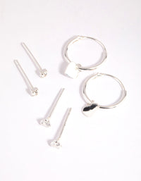 Sterling Silver Heart Stud and Hoop Earrings - link has visual effect only
