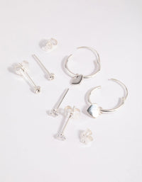 Sterling Silver Heart Stud and Hoop Earrings - link has visual effect only