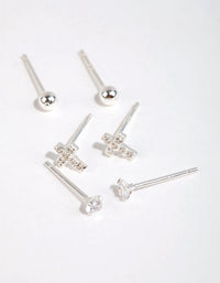 Sterling Silver Cross and Diamante Stud Earring Pack - link has visual effect only