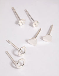 Sterling Silver Mixed Motifs Stud Earrings - link has visual effect only