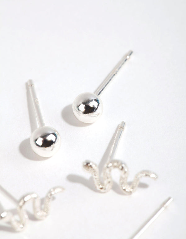 Sterling Silver Snake and Ball Stud Earring Pack