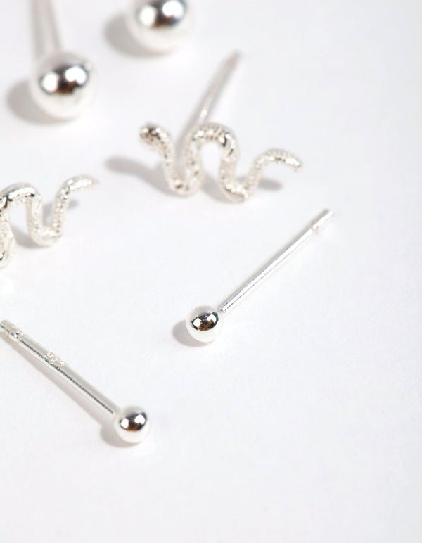 Sterling Silver Snake and Ball Stud Earring Pack