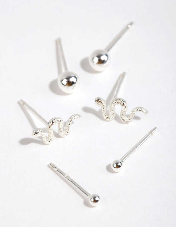 Sterling Silver Snake and Ball Stud Earring Pack