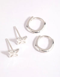 Sterling Silver Butterfly Stud and Huggie Earring Set - link has visual effect only