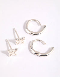 Sterling Silver Butterfly Stud and Huggie Earring Set - link has visual effect only