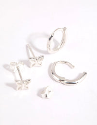 Sterling Silver Butterfly Stud and Huggie Earring Set - link has visual effect only