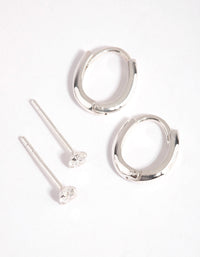 Sterling Silver Cubic Zirconia Stud and Huggie Earring Set - link has visual effect only