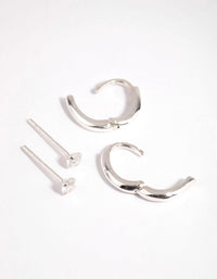 Sterling Silver Cubic Zirconia Stud and Huggie Earring Set - link has visual effect only