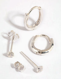 Sterling Silver Cubic Zirconia Stud and Huggie Earring Set - link has visual effect only