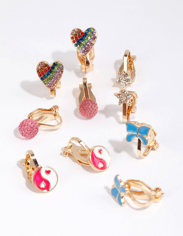 Kids Gold Peace Clip On Earring Pack