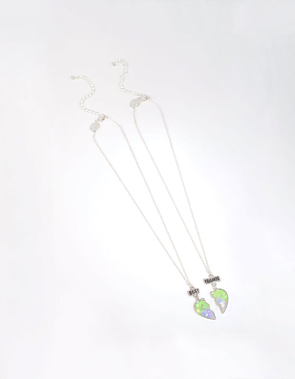 Kids Silver Ombre Heart Best Friend Necklace Set