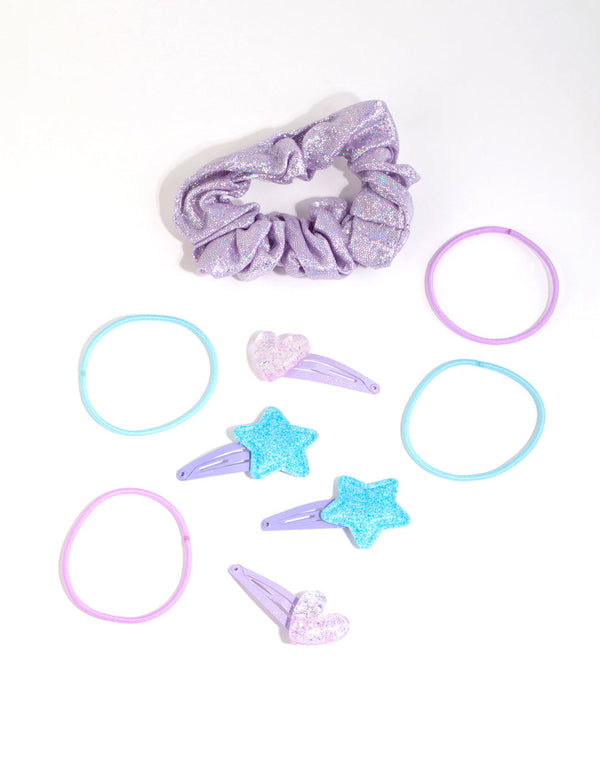 Kids Glitter Motif Hair Clips and Ties with Pouch