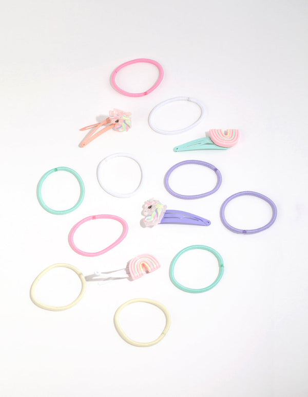 Kids Pastel Rainbow Hair Clips and Ties with Pouch