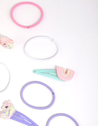Kids Pastel Rainbow Hair Clips and Ties with Pouch - link has visual effect only