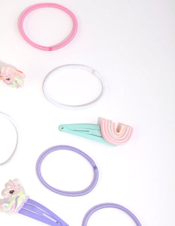 Kids Pastel Rainbow Hair Clips and Ties with Pouch