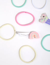 Kids Pastel Rainbow Hair Clips and Ties with Pouch - link has visual effect only