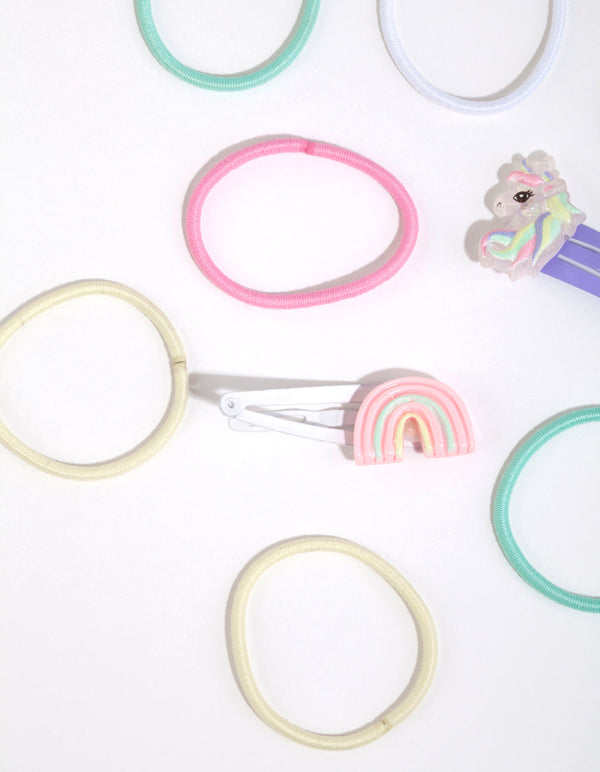 Kids Pastel Rainbow Hair Clips and Ties with Pouch