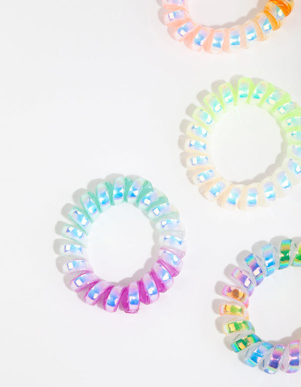 Kids Plastic Ombre Spiral Hair Ties and Pouch