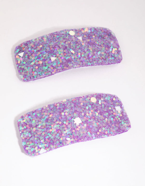 Purple Glitter Statement 2 Pack Snap Clips