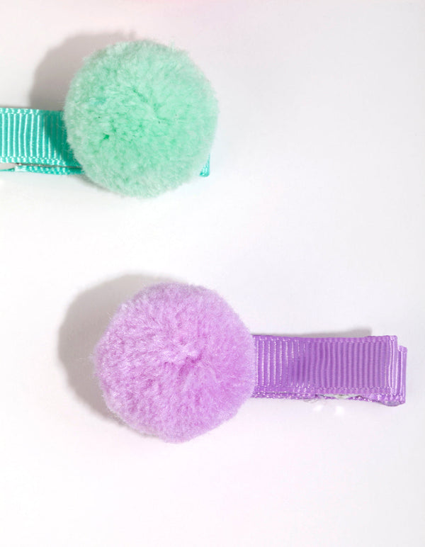 Kids Fabric Pastel Pom Pom Clip Pack