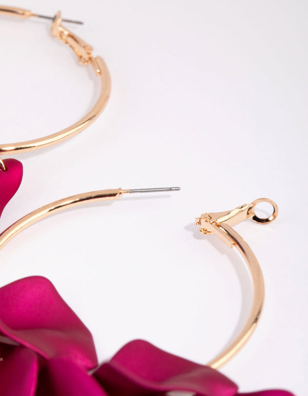 Pink Pearlised Petal Hoop Earrings