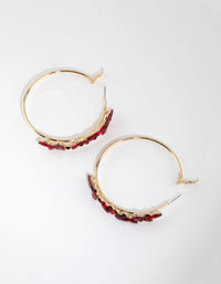 Gold Red Stone Shard Hoop Earrings - link has visual effect only