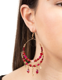 Gold Double Loop Beaded Drop Earrings - link has visual effect only