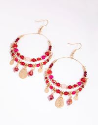 Gold Double Loop Beaded Drop Earrings - link has visual effect only