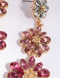 Gold and Pink Triple Flower Drop Earrings - link has visual effect only