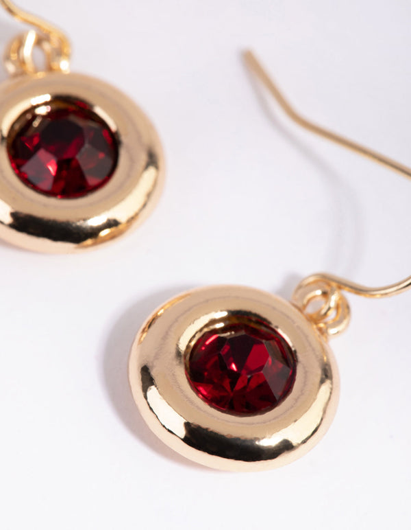 Gold and Red Circle Drop Earrings