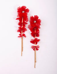 Red Flower Chain Earrings - link has visual effect only