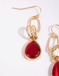 Gold and Red Small Cat's Eye Drop Earrings - link has visual effect only