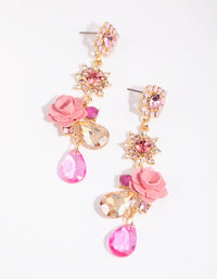 Gold and Pink Pretty Flower Drop Earrings - link has visual effect only