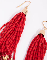 Red Buggle Bead Tassel Drop Earrings - link has visual effect only