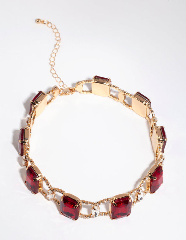 Gold Statement Ruby Choker Necklace