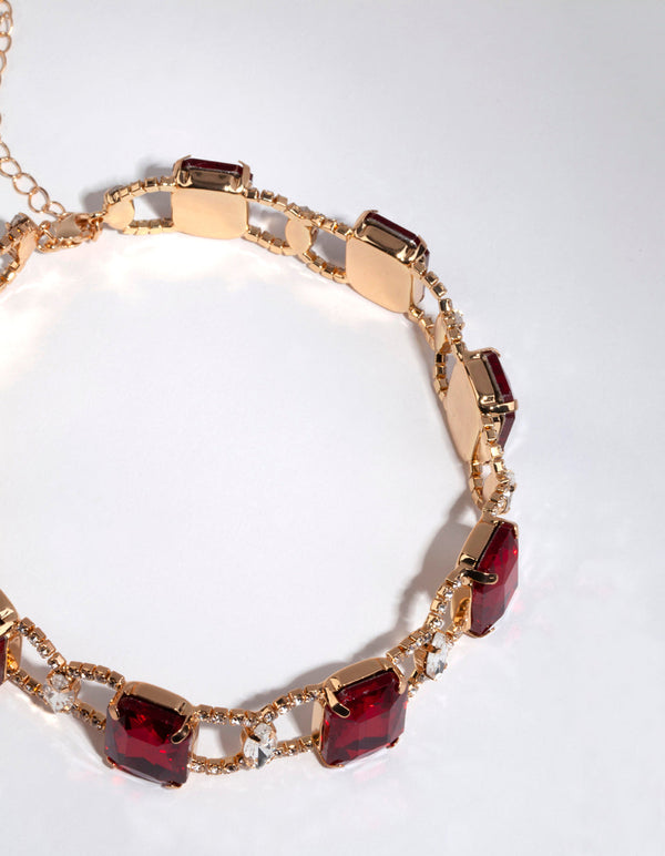Gold Statement Ruby Choker Necklace