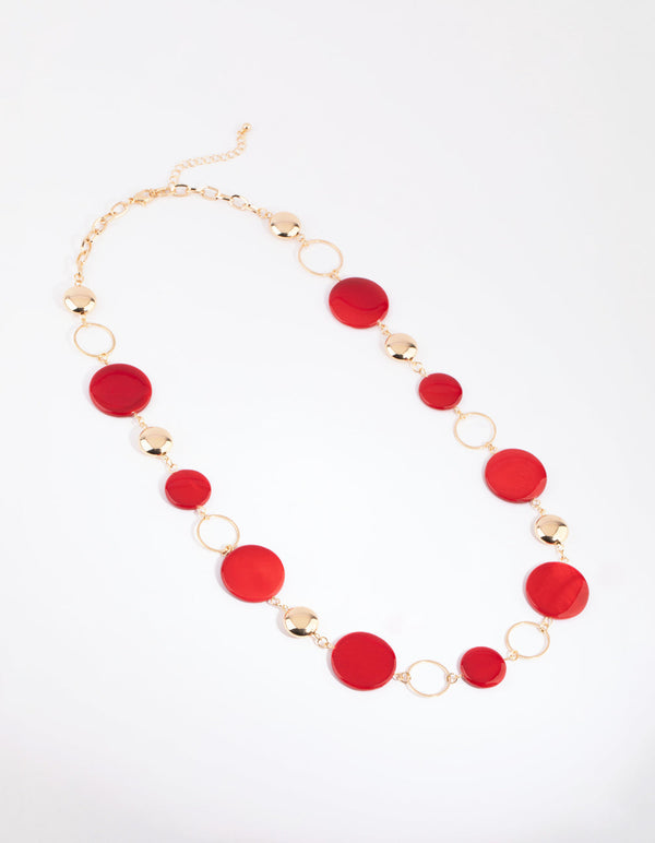 Gold and Red Shell Station Necklace