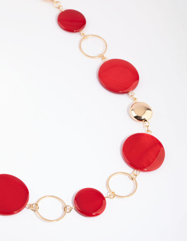 Gold and Red Shell Station Necklace