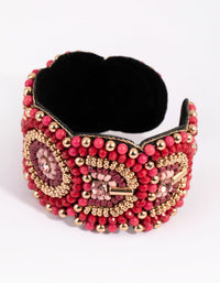 Gold and Red Beaded Scallop Cuff Bracelet - link has visual effect only