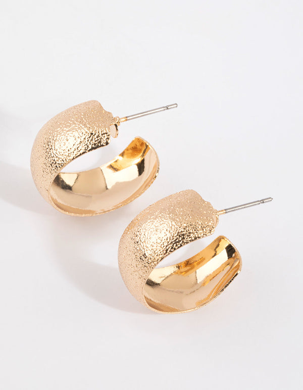 Gold Sandblasted Chubby Hoop Earrings