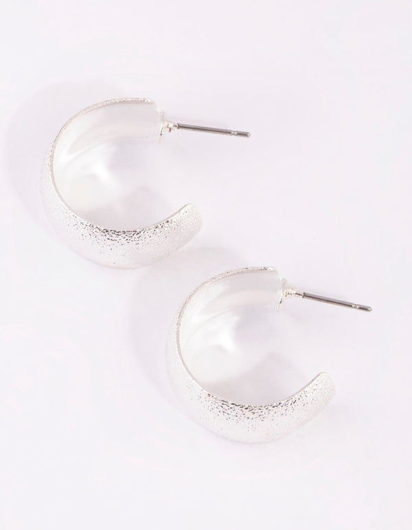 Silver Sandblasted Chubby Hoop Earrings