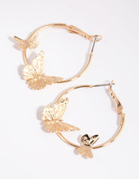 Gold Side Butterfly Hoop Earrings - link has visual effect only