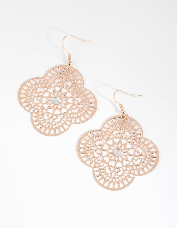 Rose Gold Floral Drop Earrings