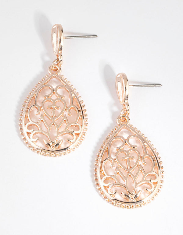Rose Gold Heart Teardrop Earrings