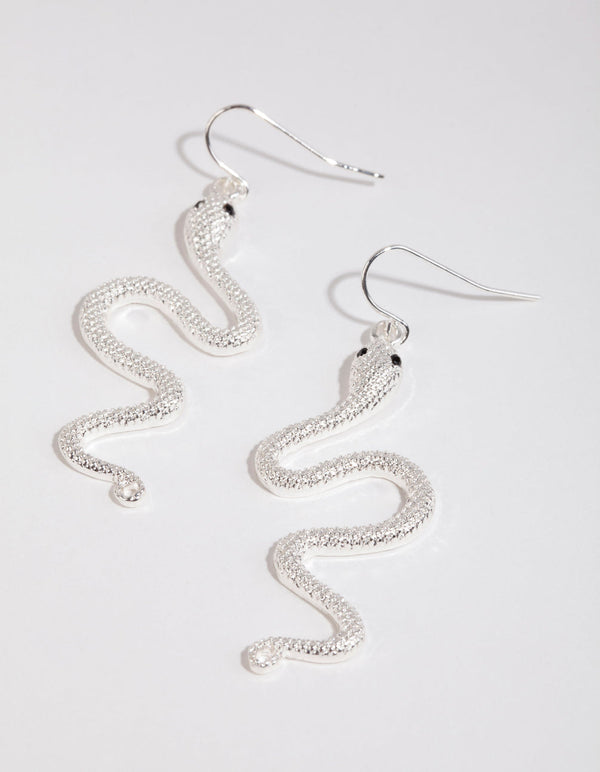 Silver Slithering Snake Drop Earrings