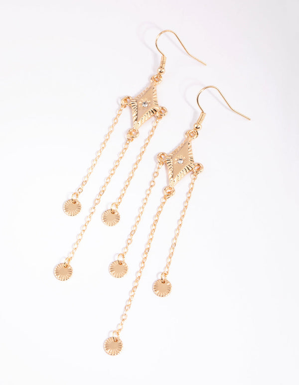 Gold Diamond and Chain Drop Earrings