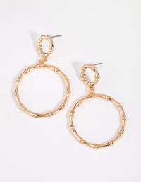 Gold Bamboo Textured  Coin Drop Earrings - link has visual effect only