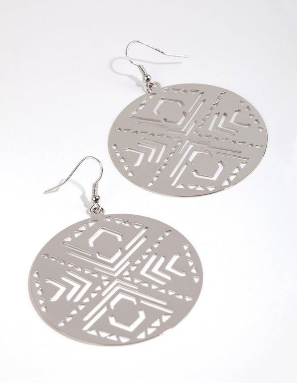 Rhodium Large Coin Drop Earrings